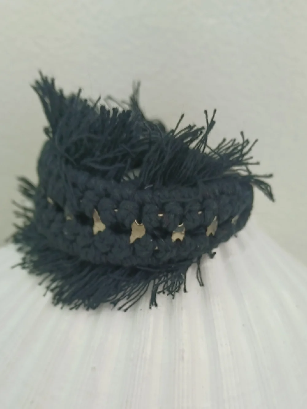 Black Thread Fringed Silver Metal Bling Crazy Awesome Woven Cuff Bracelet
